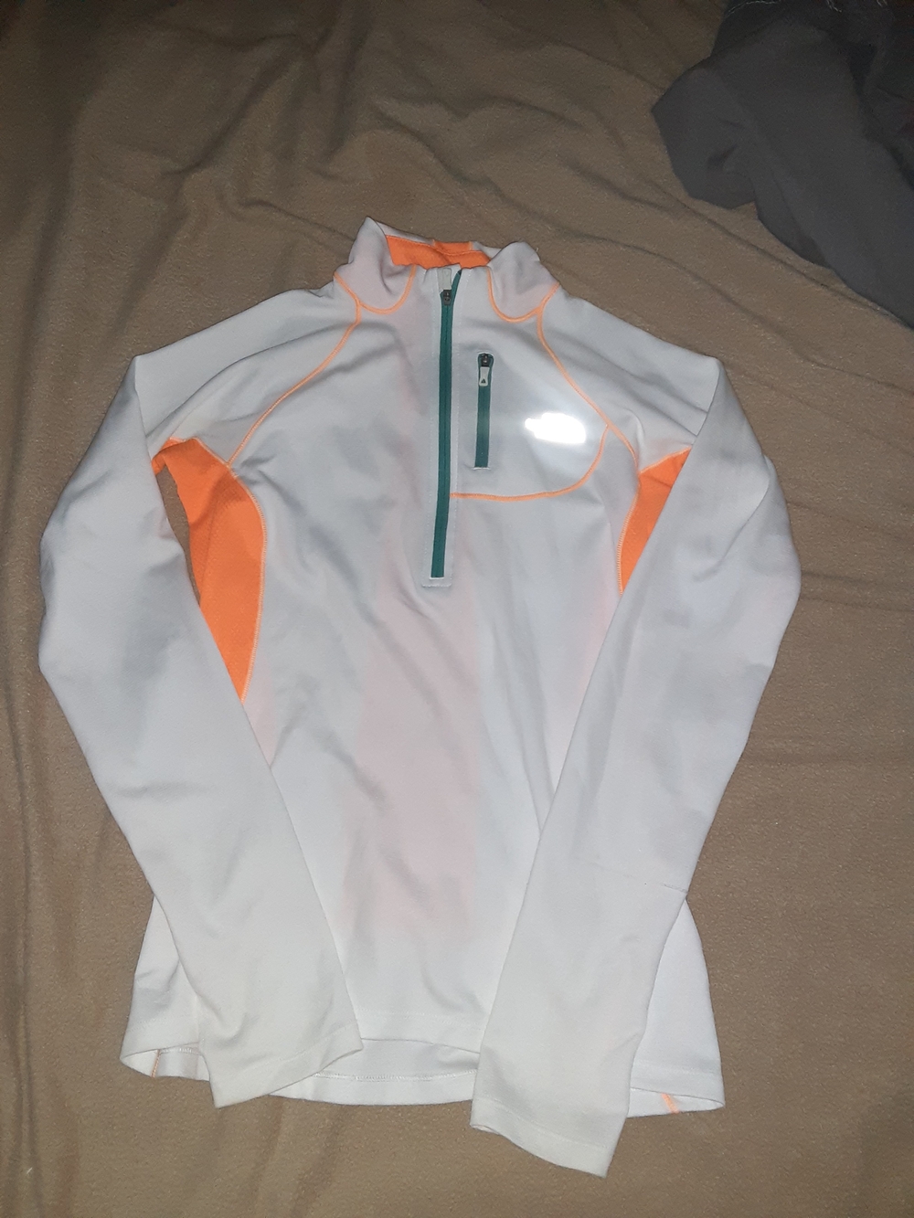 The North Face White Half-Zip Pullover with Neon Orange Accents